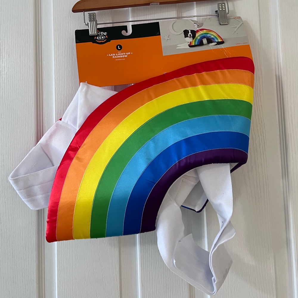 NWT large Rainbow dog  Costume with hook & loop closure.